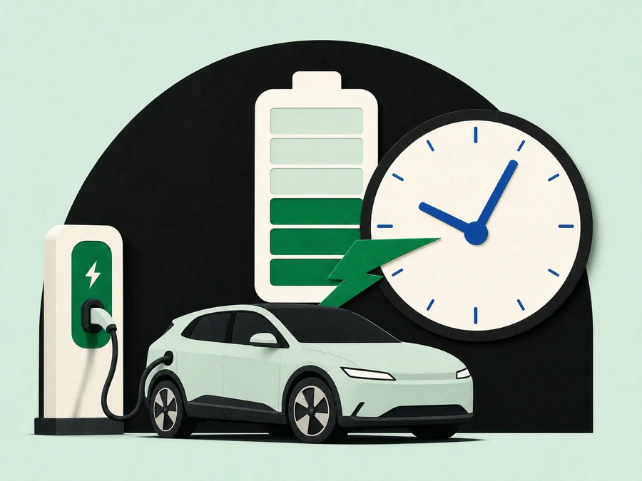 Electric car charging with a battery level and clock